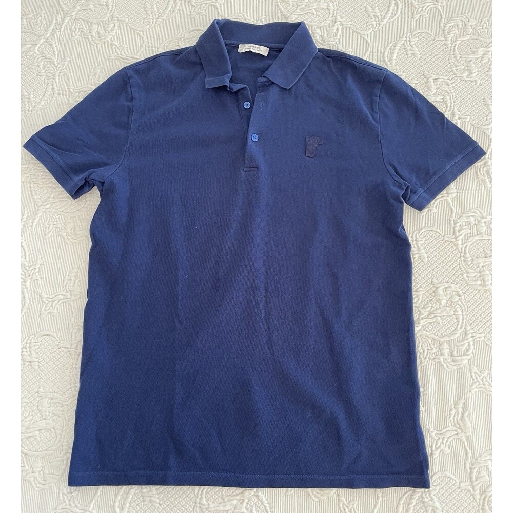 Versace Collection Blue Short Sleeve Polo Shirt Embroidered Logo Men Large